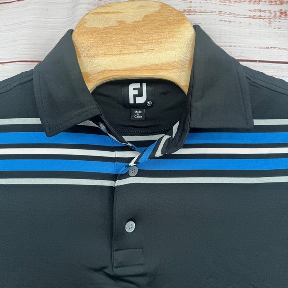FJ FootJoy Other - FootJoy Golf Polo Shirt‎ Mens Size Medium Black Stripe Performance Athletic